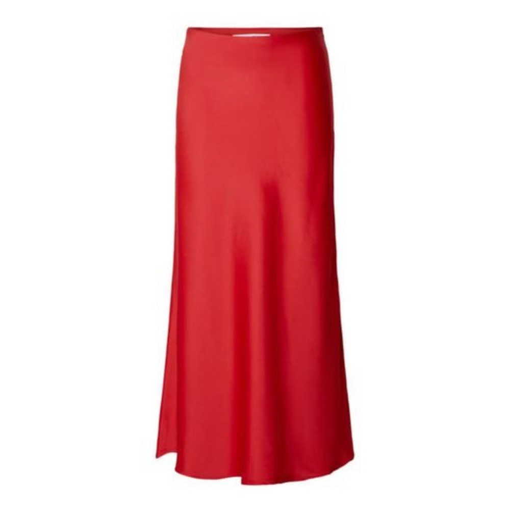 Red Satin Tulip Hem Skirt